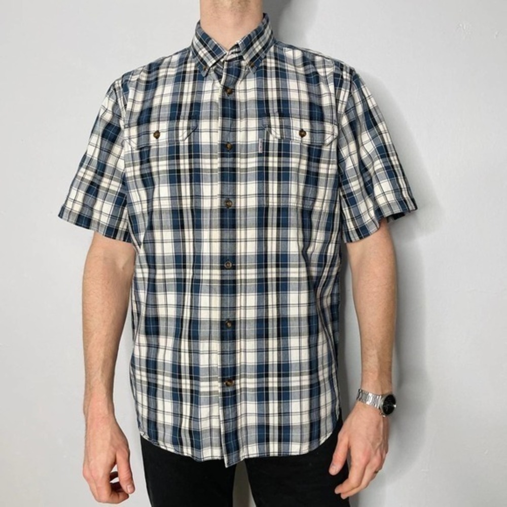 Carhartt button down navy plaid‎